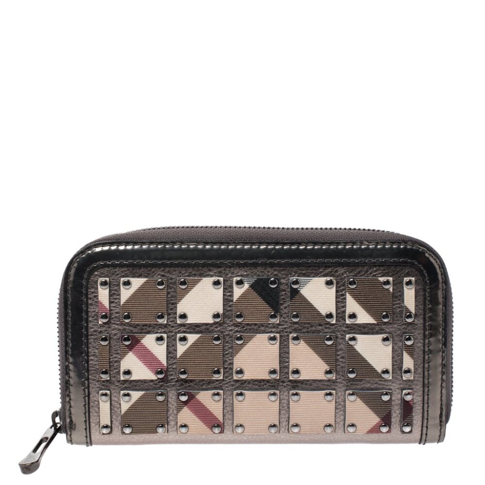 Burberry Warrior Bronze Leather and Canvass Nova Check Zip Around Wallet